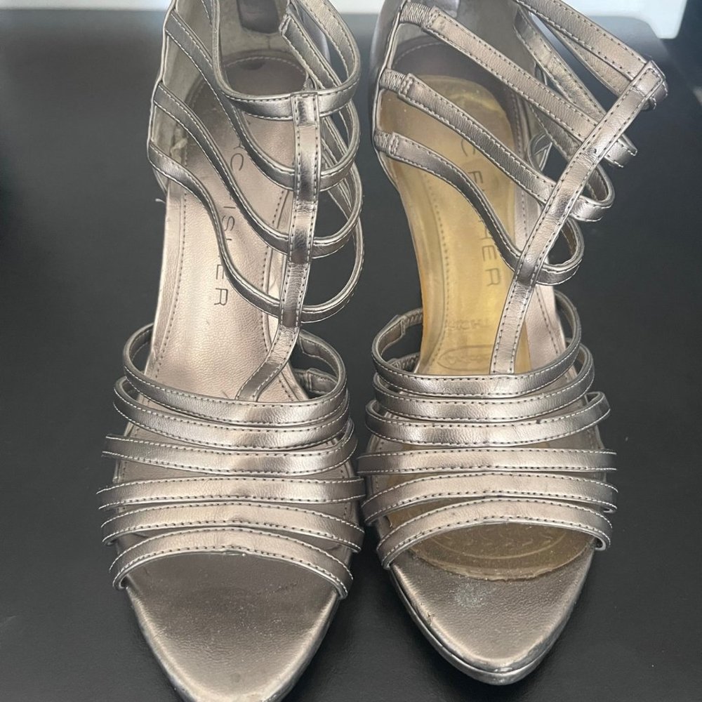 Marc Fisher Pewter strap heels